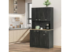 Contemporary multi-storage kitchen cabinet with 6 doors, 1 drawer, and large top, dimensions 101L x 39W x 180H cm, black wood particleboard, PGBX90176