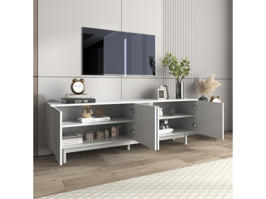 Modern TV stand with 4 doors - 175x38x56cm - Particleboard - white CQNC27778