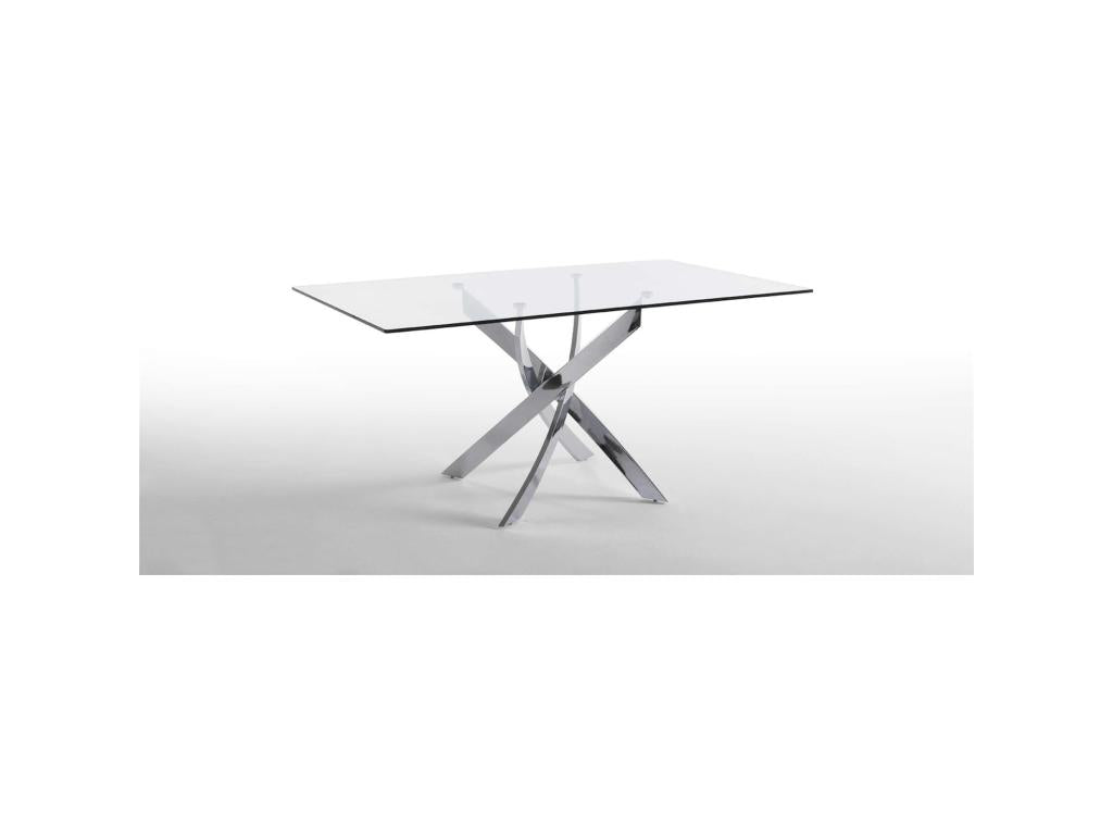 Dining table with stainless steel base and tempered glass top EVLD82262