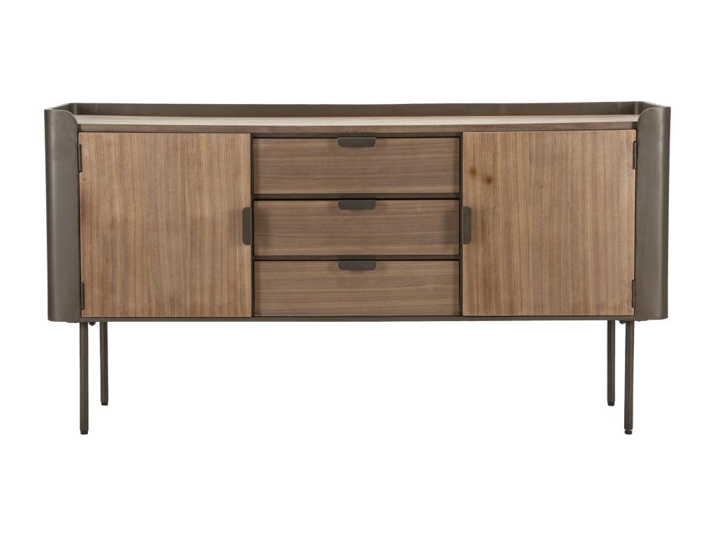 Brown metal and wood cabinet, 145 x 47 x 76 cm