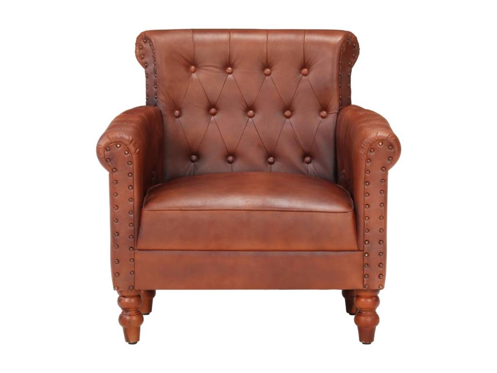 Brown Armchair in Genuine Goatskin Leather HKQF16590