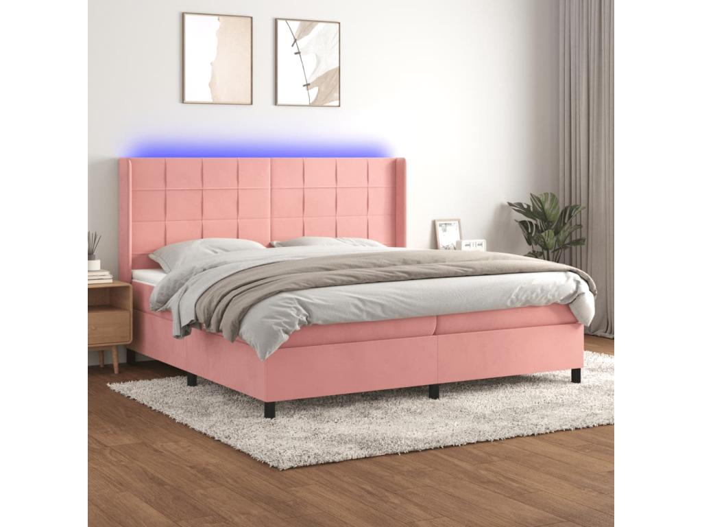 Dormeva bed base with mattress and LED light, Pink, 200x200 cm, Velvet BKPP25287