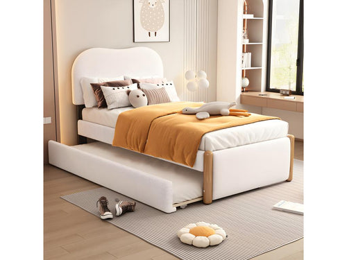 90 x 200cm padded flat bed with a practical folding bed, minimalist design, white KCEL93674