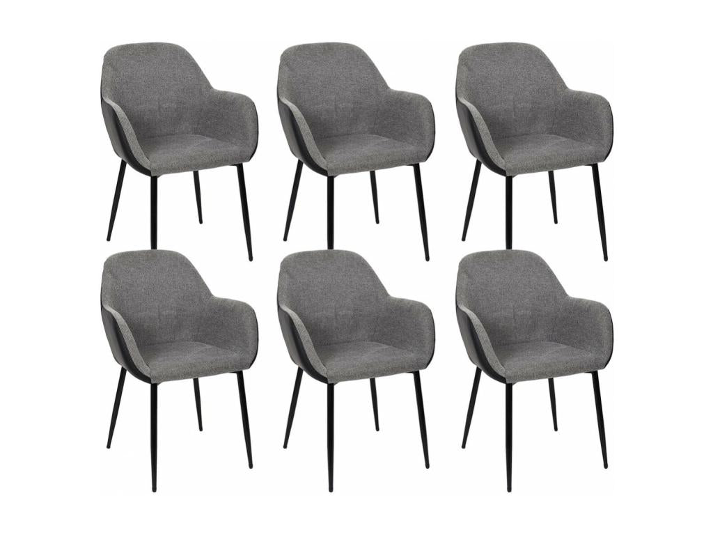 Lysvia - Set of 6 Armchairs in Black and Heather Grey Fabric MMCW53010