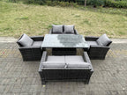 Rattan garden furniture set with height-adjustable dining table and 6-seater armchair BMWH13896