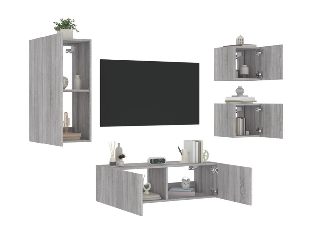 4-piece wall-mounted TV unit with Lysvia LED lights, Lysvia grey, UFDD34395