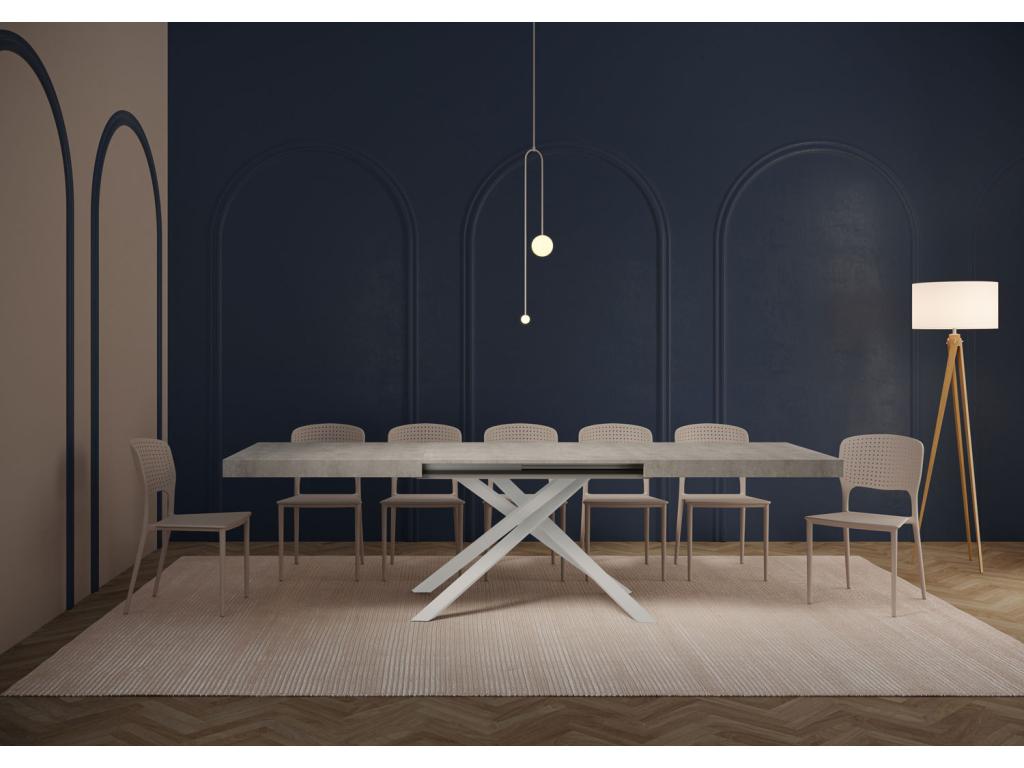 Karida extendable table 90x200/304cm, concrete grey, white legs, KANF86828
