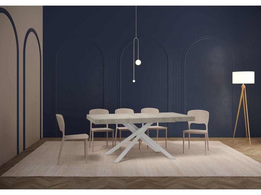 Karida extendable table 90x200/304cm, concrete grey, white legs, KANF86828