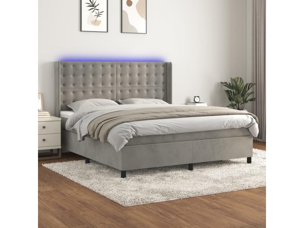 Dormeva bed base with mattress and LED, light grey, 180x200 cm, NDEB27302