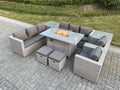 Rattan garden furniture set including gas fire pit table, sofa with 2 armchairs, 2 side tables, and 2 small stools (GJJH82931)