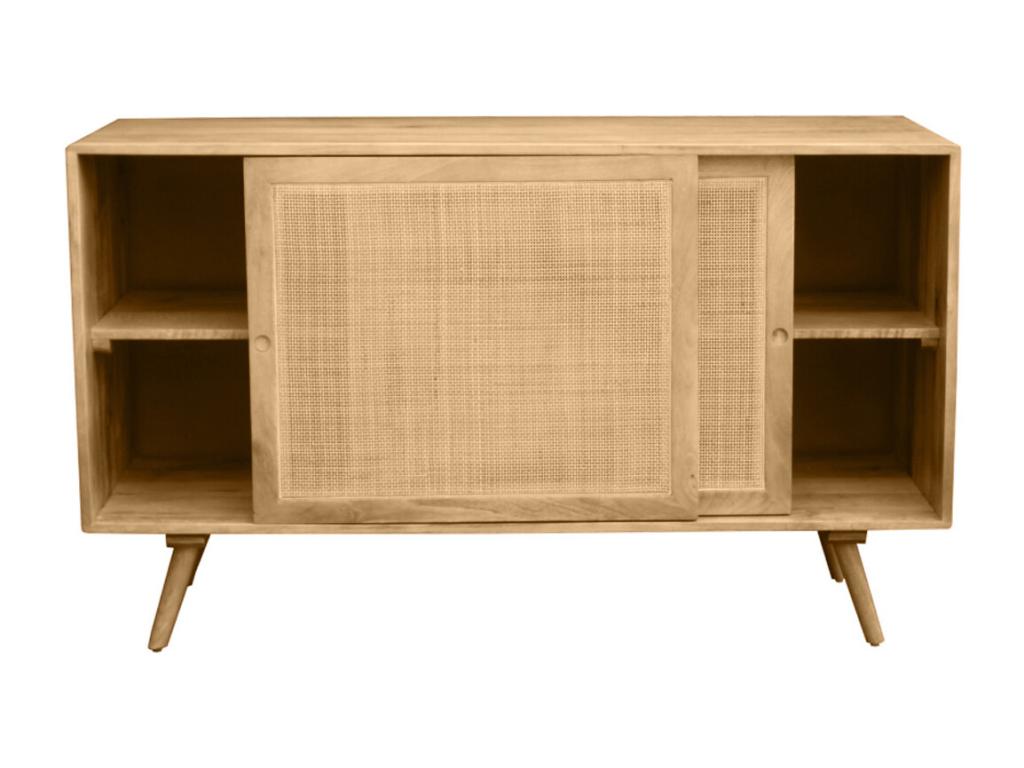 Solid mango wood and rattan cane sideboard with 2 sliding doors, W135 cm ACANGE FPIE49667