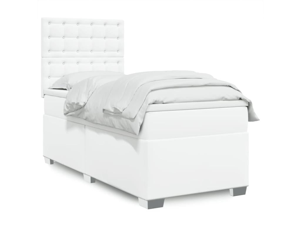Lysvia bed base with mattress, white, 100x200cm, faux leather, SEGQ24654