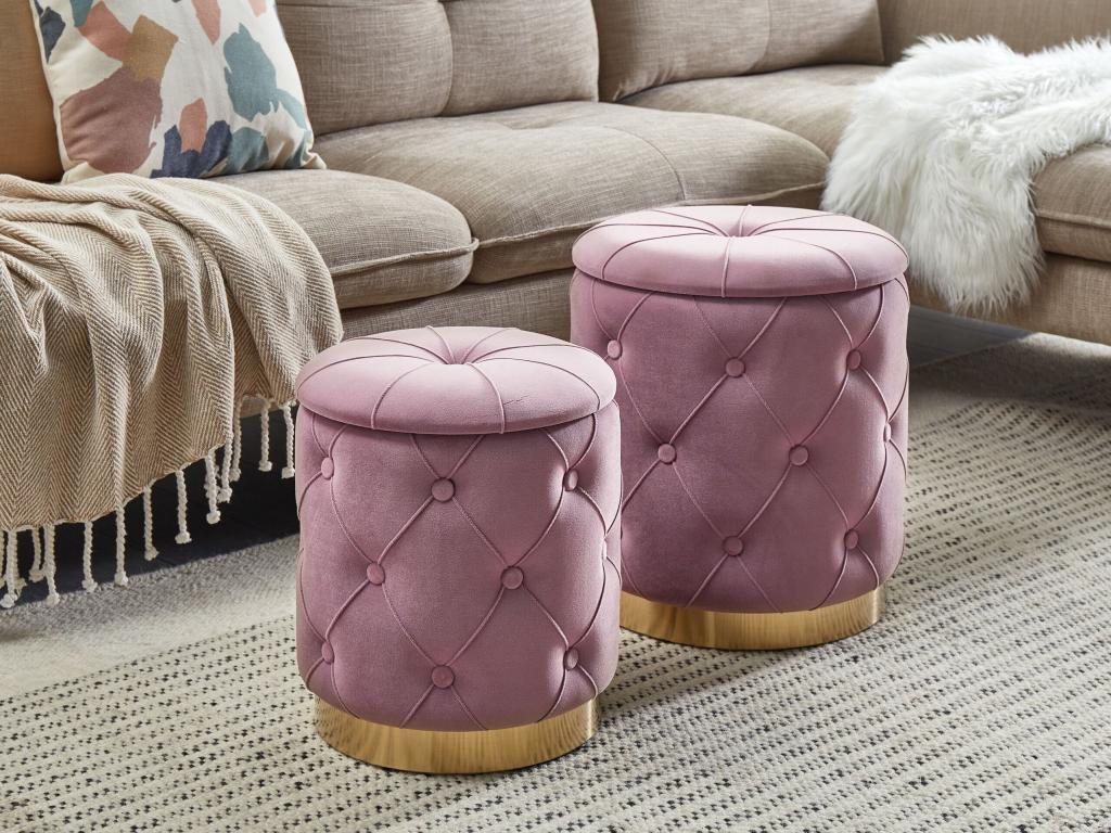 Set of 2 Lysvia storage poufs, velvet, 40/33 cm, pink, HRED58925