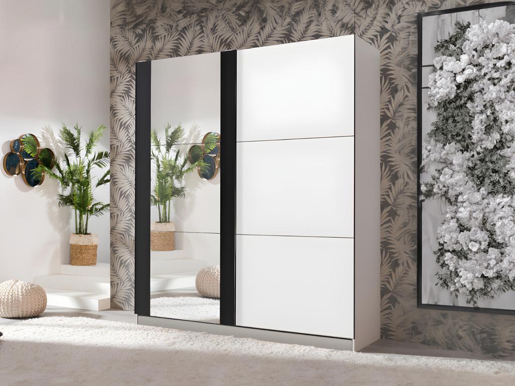 Dormeva Wardrobe - 2 Sliding Doors - With Mirror - W.217 cm - White and Black RABV03527