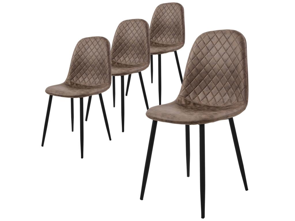 Dining chair set of 4 in brown faux leather with metal legs, mounting hardware included, Lysvia IRFF95219