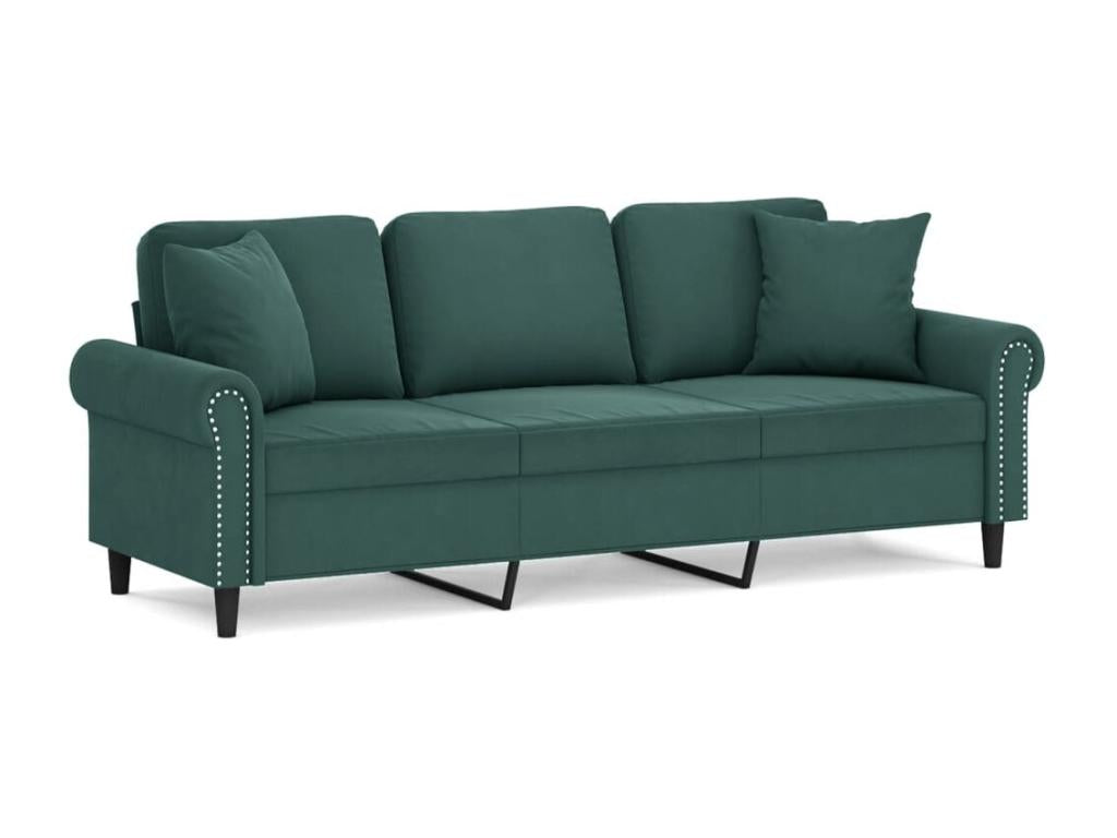 3-seater sofa with dark green cushions, 180 cm, velvet THML99134