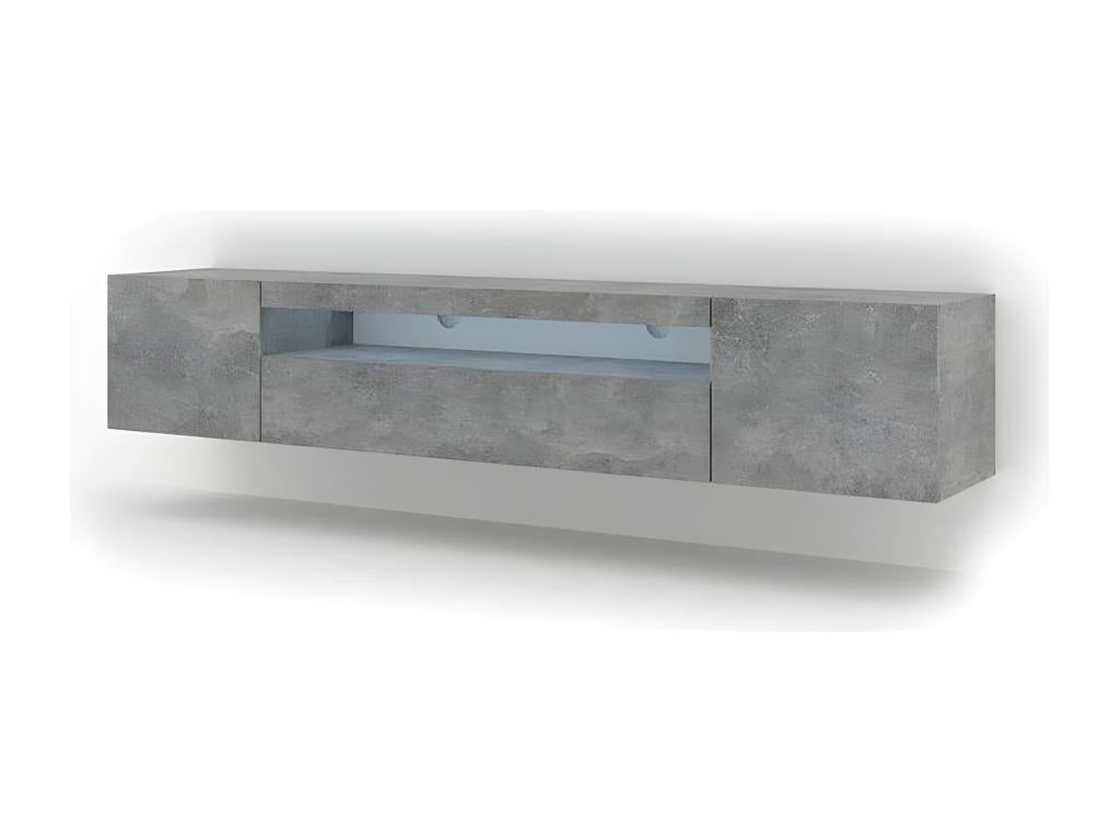 Aura 200cm Universal Low TV Unit, Wall or Floor Standing, Concrete Finish with LED Lighting FXUJ80065