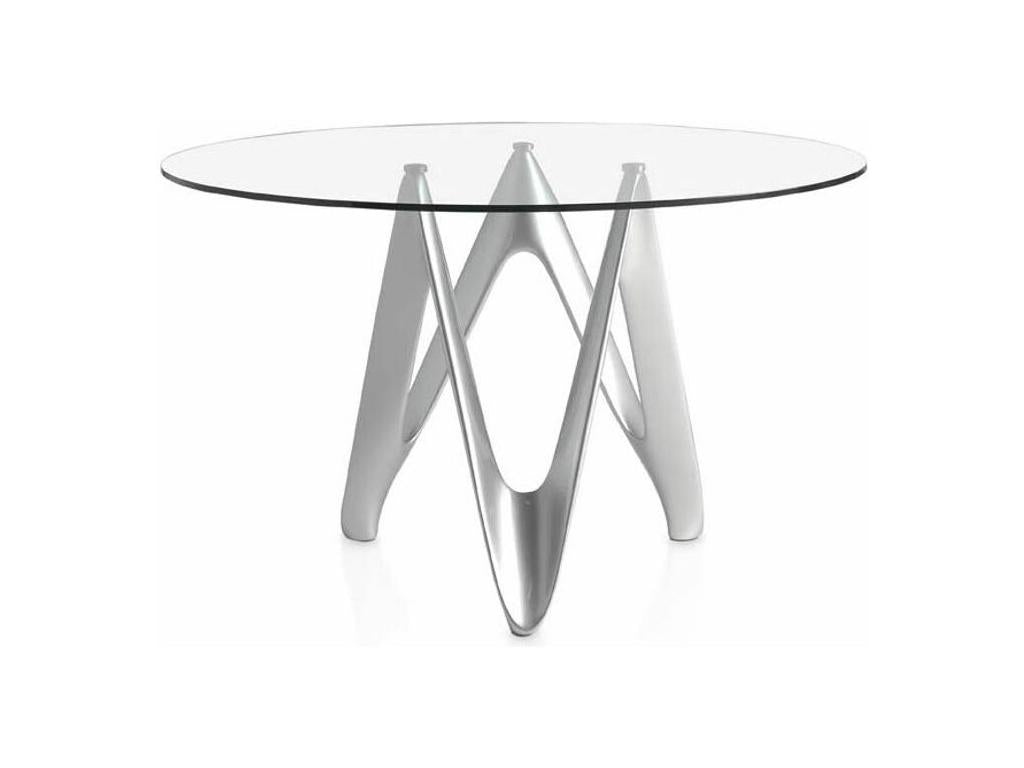 Dormeva round designer table, silver lacquered fiberglass - Dimensions: D 120 x H 76 cm UADM44512
