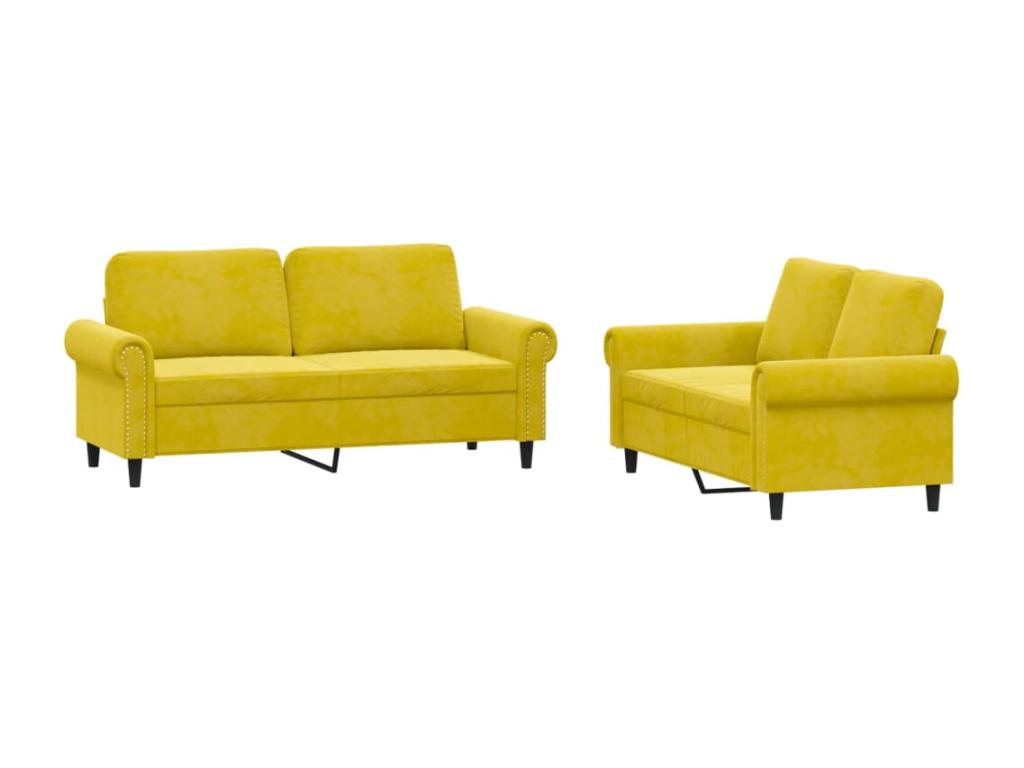 2-Piece Sofa Set with Cushions, Yellow Velvet ZGWA64229