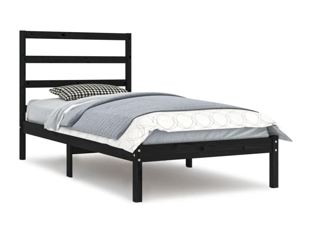 Black bed frame, solid pine wood, 100x200 cm, ZRGT89424