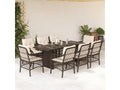 9-piece brown poly rattan garden dining set and cushions RNXI13278