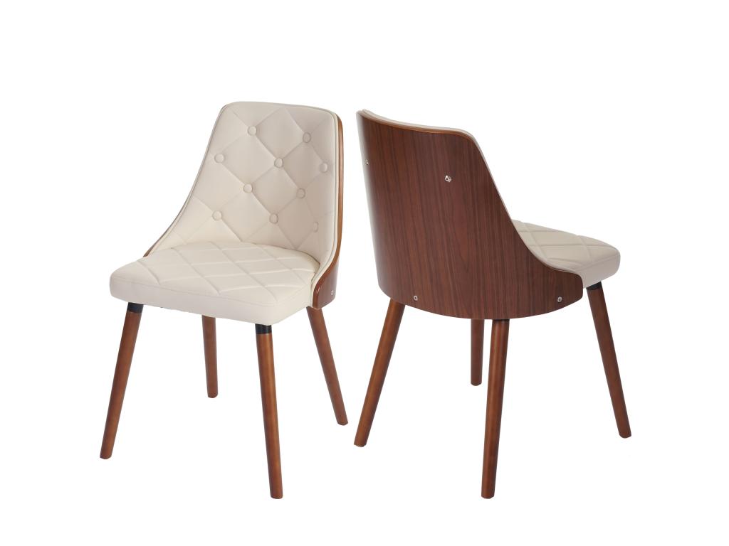 2x Osijek dining chair, bentwood walnut-look armchair - cream faux leather KNDS37473