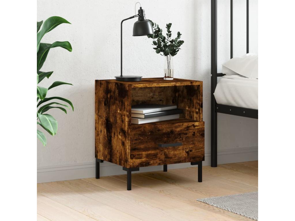 Smoked oak bedside table 40x35x47.5 cm engineered wood WOYY32523
