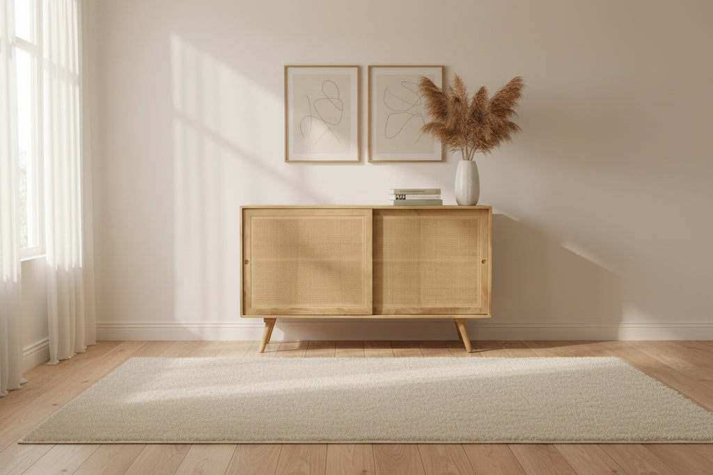 Solid mango wood and rattan cane sideboard with 2 sliding doors, W135 cm ACANGE FPIE49667