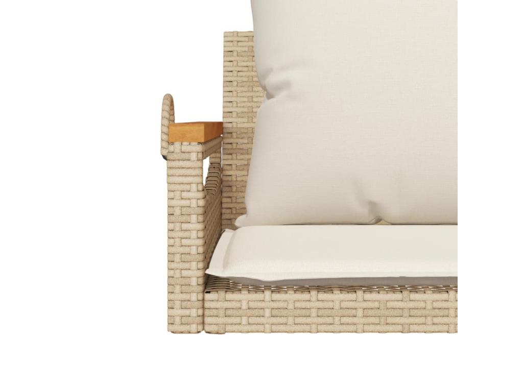 Swing chair with beige cushions, 63x62x40 cm, woven resin, ZBRF97623