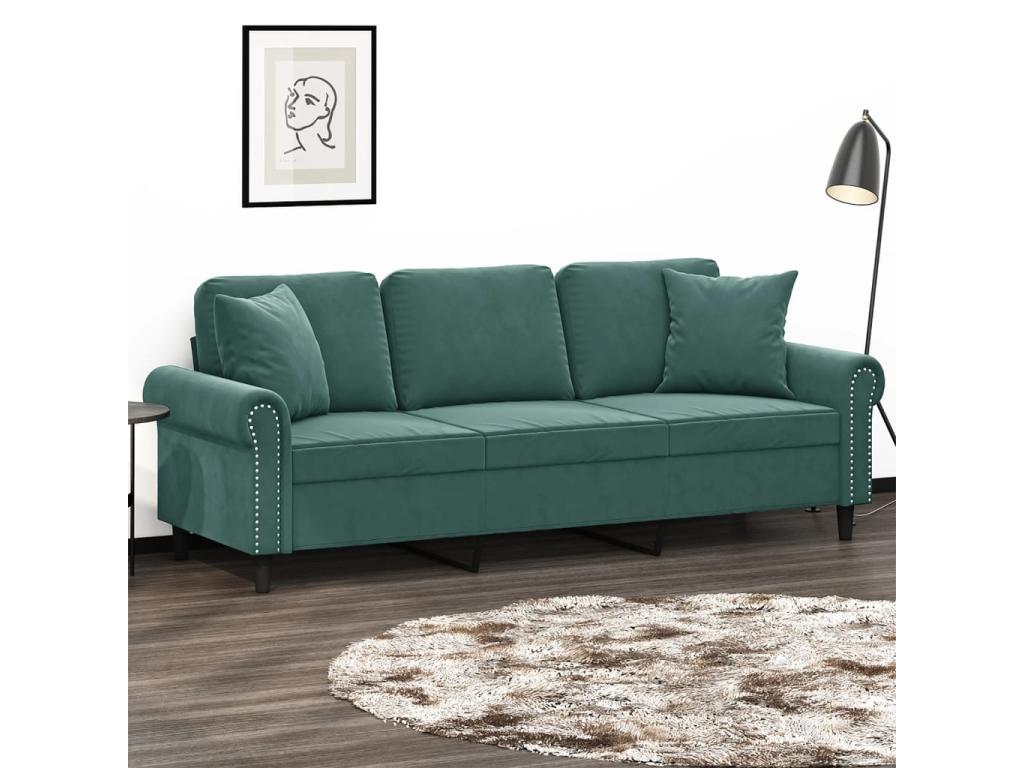 3-seater sofa with dark green cushions, 180 cm, velvet THML99134
