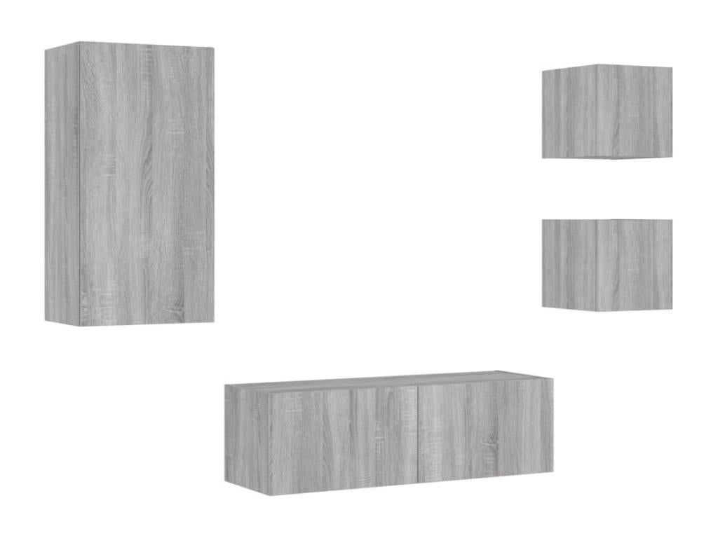 4-piece wall-mounted TV unit with Lysvia LED lights, Lysvia grey, UFDD34395