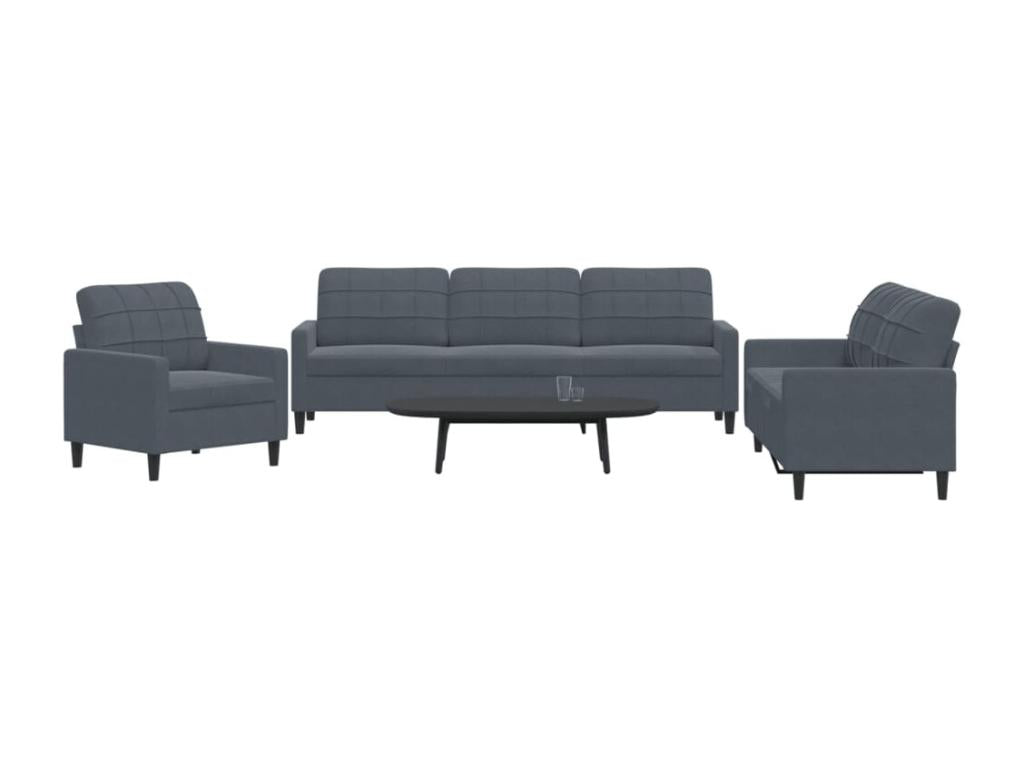 3-piece sofa set with cushions, dark grey velvet, ETIH79804