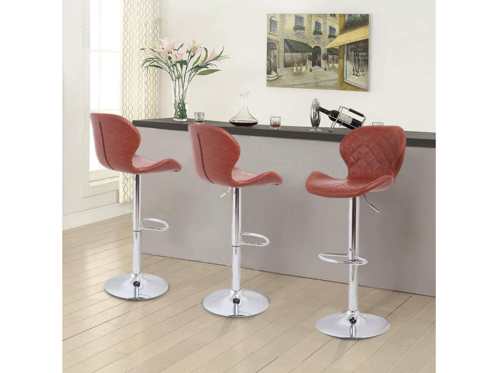 Industrial bar stool, set of 2 vintage leather kitchen chairs with adjustable height, backrest and footrest, 46.5x38x73 to 108 cm DUMN35868