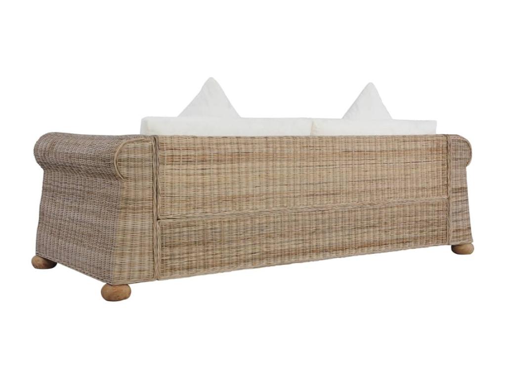 3-seater sofa with cushions, natural rattan