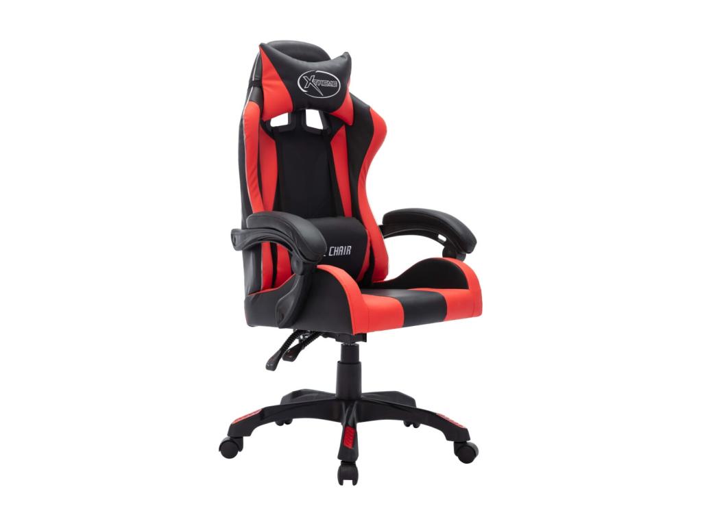 Gaming chair with red and black RGB LEDs, faux leather, PLWA85352