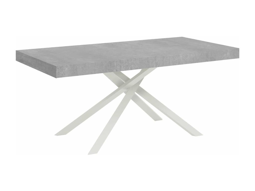 Karida extendable table 90x200/304cm, concrete grey, white legs, KANF86828
