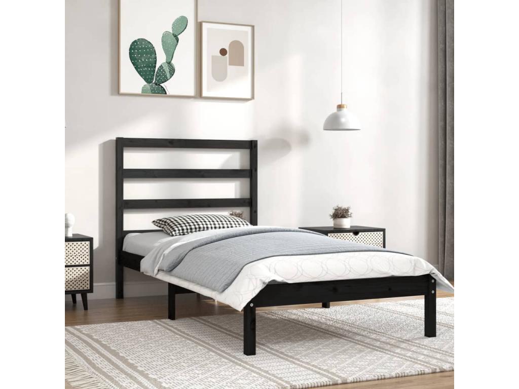 Black bed frame, solid pine wood, 100x200 cm, ZRGT89424