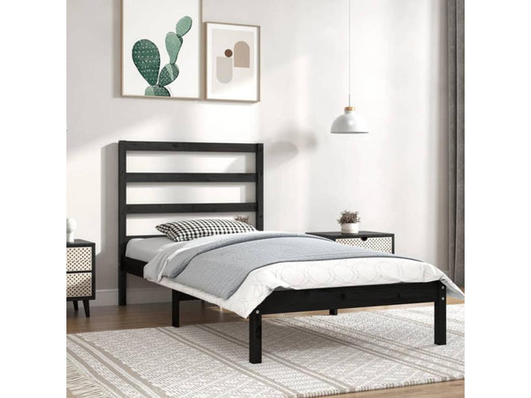 Black bed frame, solid pine wood, 100x200 cm, ZRGT89424