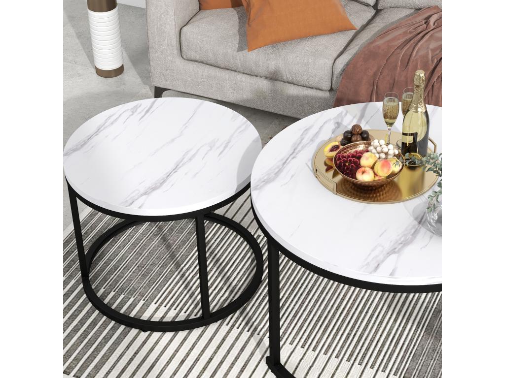 Set of 2 nesting coffee tables - industrial style - marble effect - White UAYZ57172