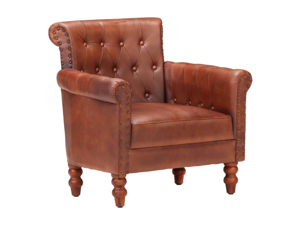 Brown Armchair in Genuine Goatskin Leather HKQF16590