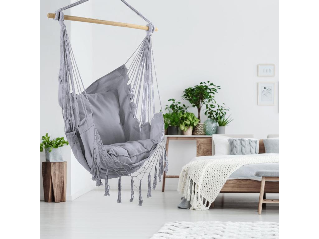 Grey Hanging Hammock Chair for Garden with Cushions BGPL17751