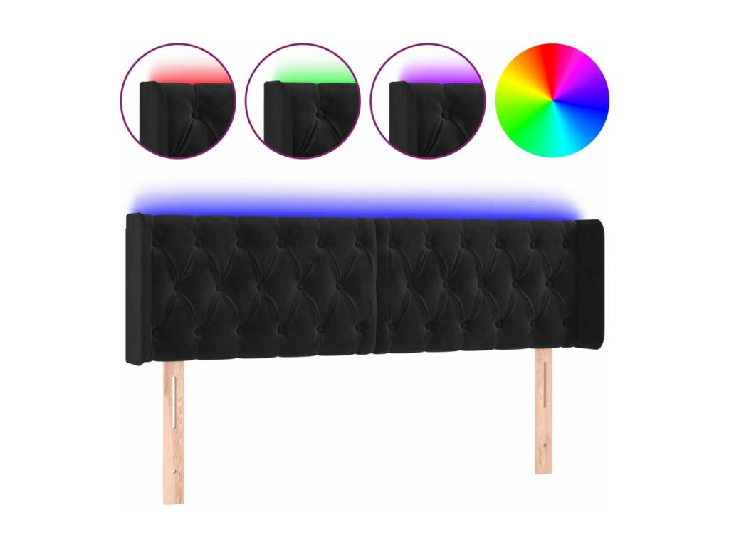 Black LED Headboard 147x16x78/88 cm Velvet UHCU40223