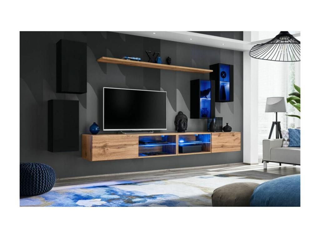 Lysvia 280cm Black/Natural TV Unit Set PZBK41405