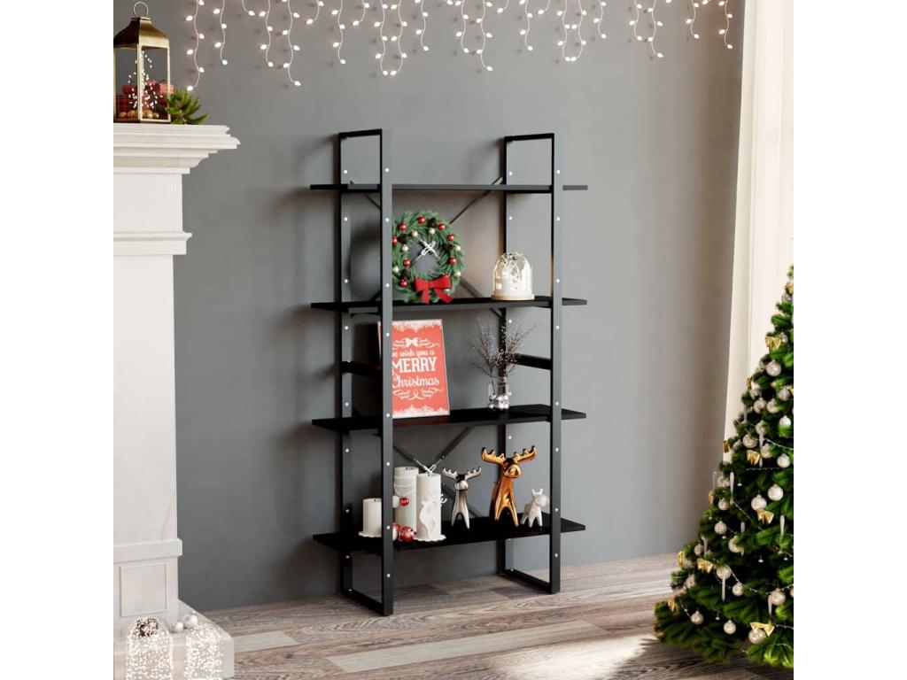 4-tier black bookcase 80x30x140 cm engineered wood DVZF43068