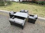 Rattan garden furniture set with height-adjustable dining table and 6-seater armchair BMWH13896