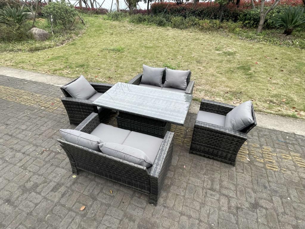 Rattan garden furniture set with height-adjustable dining table and 6-seater armchair BMWH13896