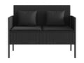 Garden bench with cushions, black woven resin OBYW33515