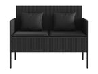Garden bench with cushions, black woven resin OBYW33515