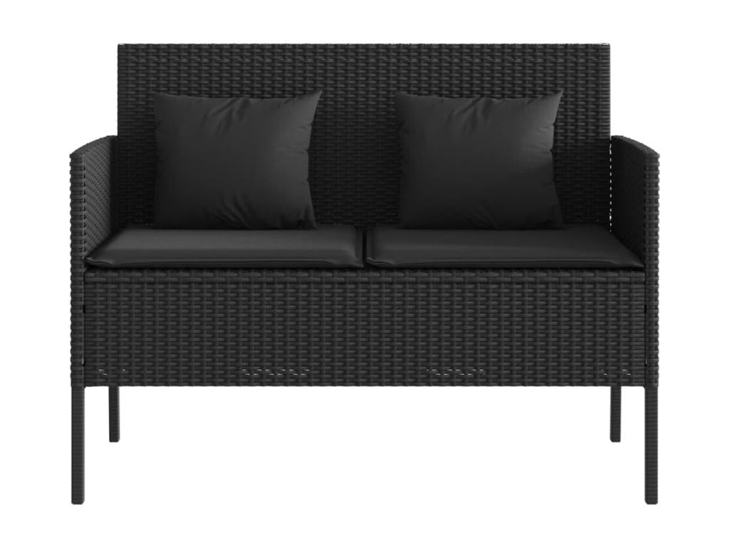 Garden bench with cushions, black woven resin OBYW33515