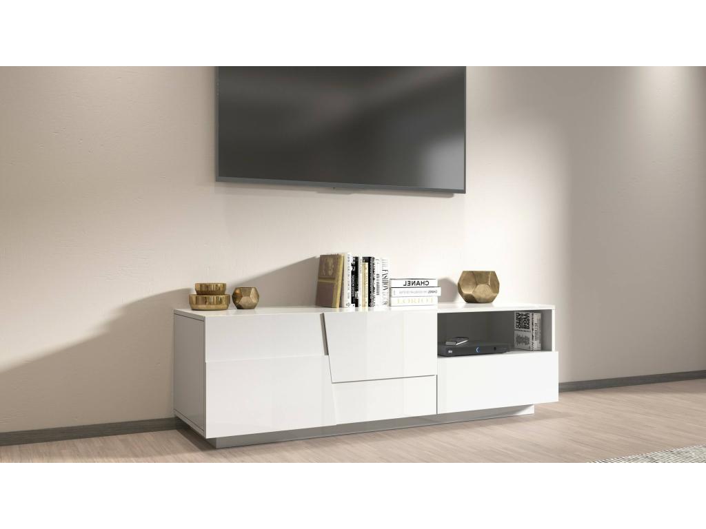 Lysvia TV Stand, Low Sideboard with 2 Doors and 1 Drawer, TV Stand Base 150x44x46 cm, Glossy White, IDZX77368